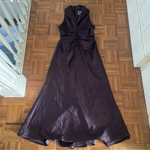 Tadashi Shoji Vintage Deep Plum Satin Evening Gown | US Size 14 | Ruched Bodice